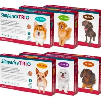 PASTILLAS ANTIPULGAS Y DESPARASITANTE SIMPARICA TRIO 2 MESES